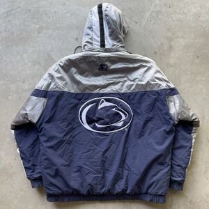 Vintage Starter Penn State Nittany Lions Jacket Mens Blue Hooded PSU Puffer NCAA